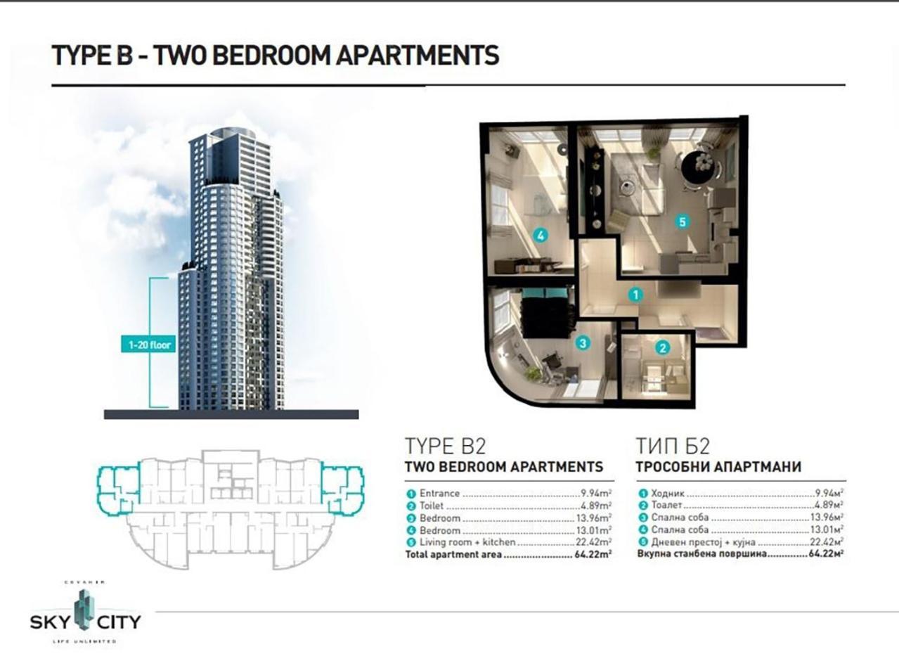 19Th & 18Th Floor Secure Apartments With Pool & Fitness & Parking Included In Price Skopie Exterior foto
